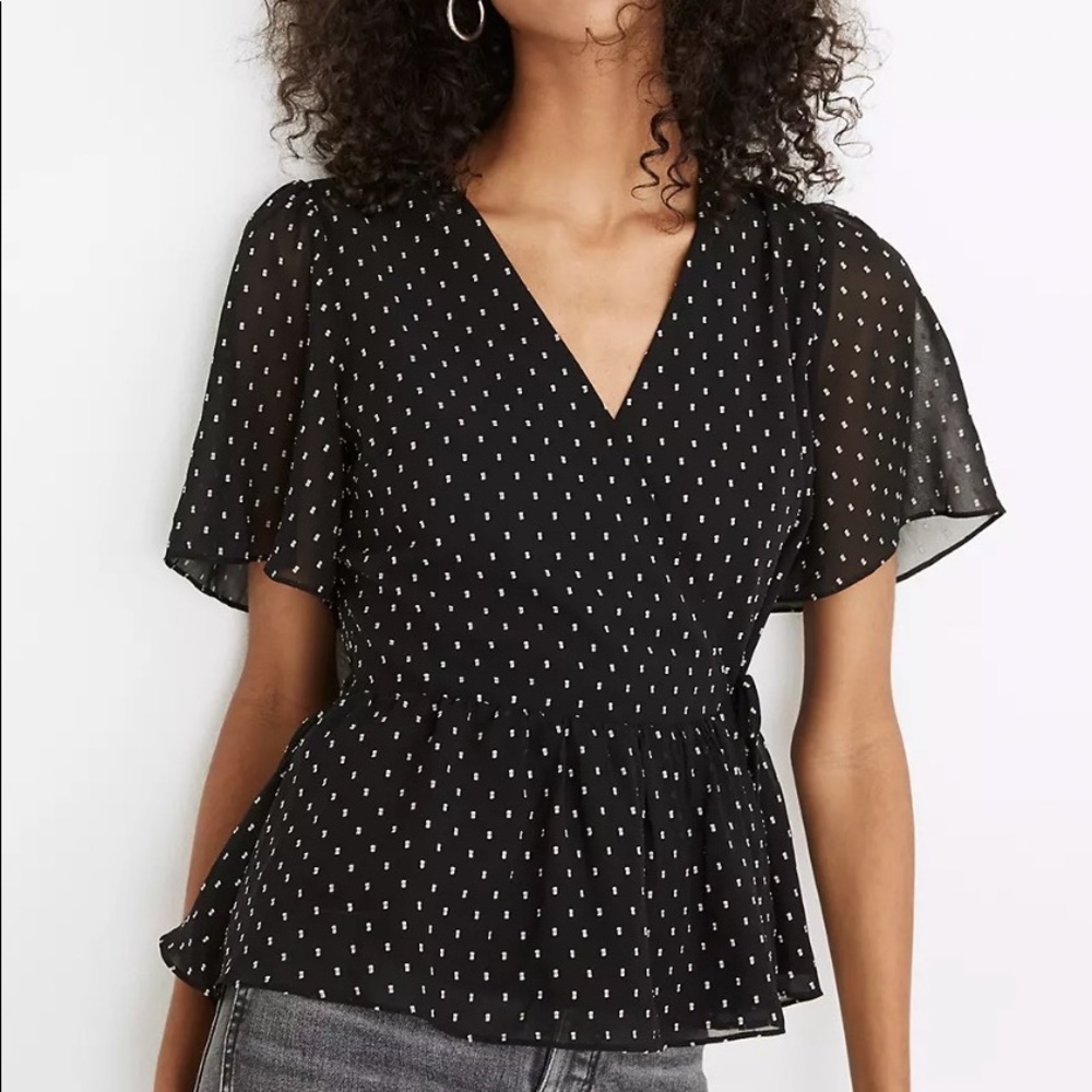 Madewell Flutter-Sleeve Peplum Top in Clipdot